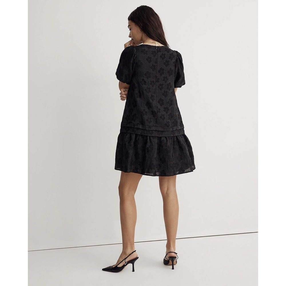 NWT Madewell Womens Puff Sleeve Pleated Mini‎ Dress XS Floral Jacquard Pockets - Picture 3 of 12